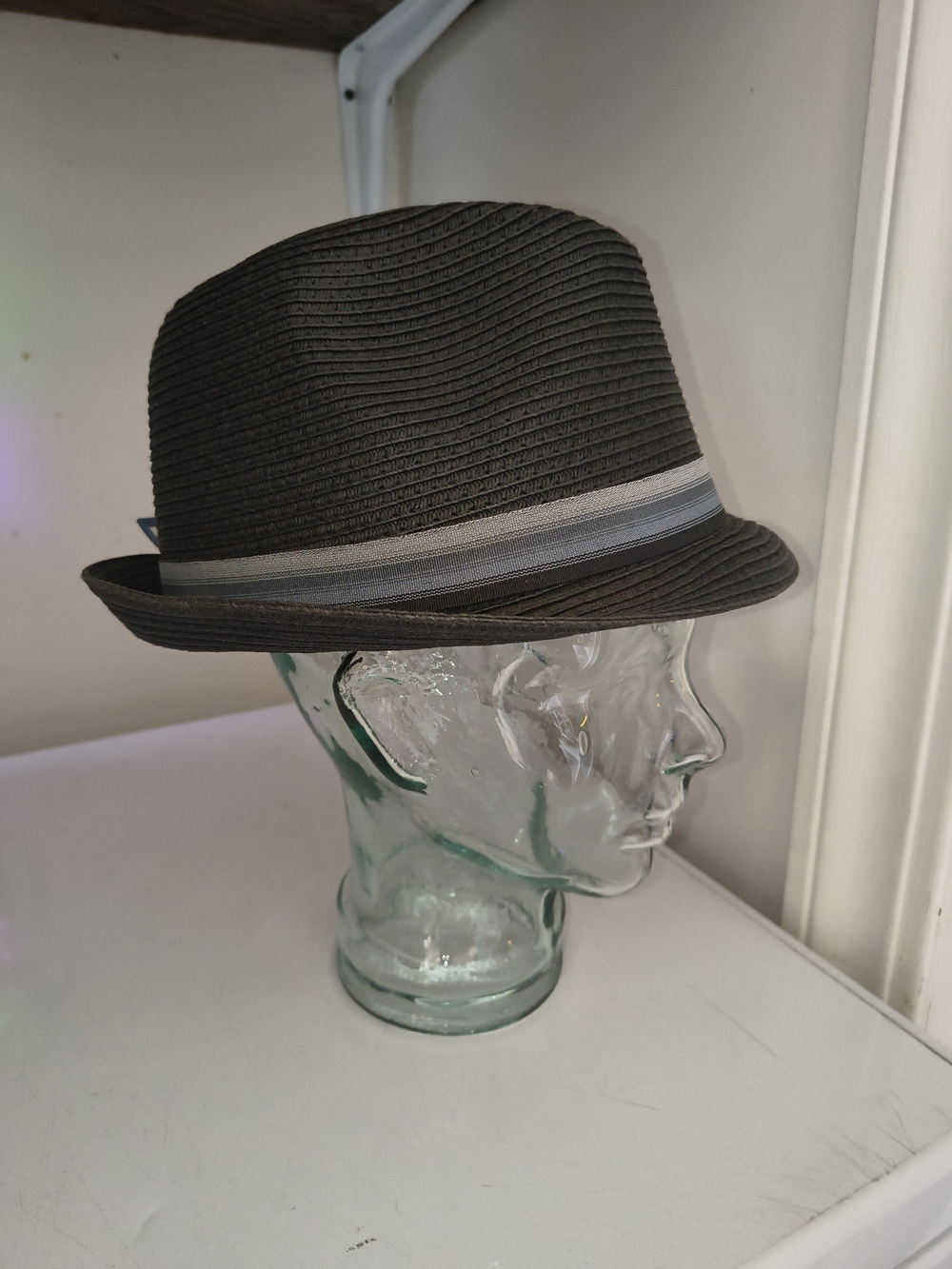 Classic Dark Grey Straw Fedora with Gray Band XXL